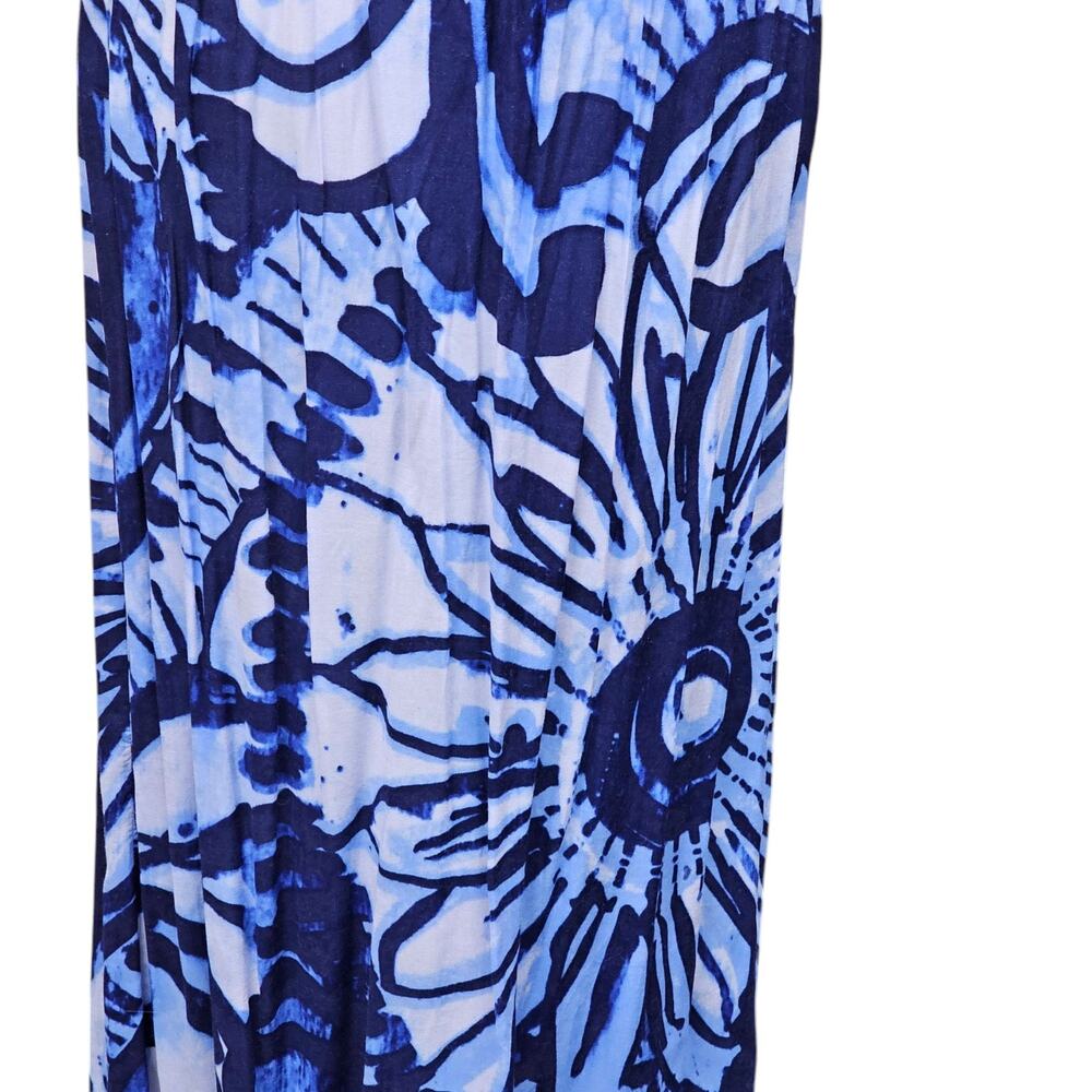 Vtg Womens Strapless Maxi Dress Sz M Blue Shirred Waist Floral Tie Dye Beach USA - Picture 3 of 10